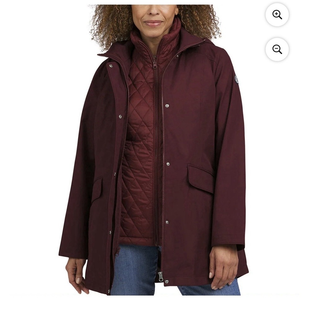 Lands End Womens 3-in-1 Systems Jacket Removable Puffer Vest Burgundy Medium